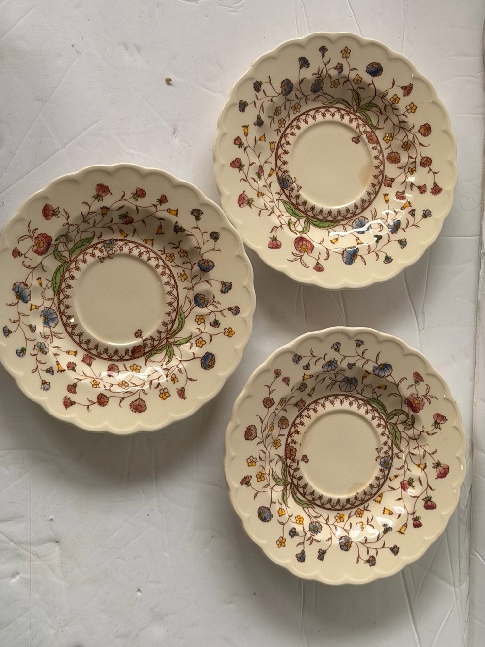 Vintage set of 3 Vernon Kilns 6” Small saucer Bloom  MADE IN CALIFORNIA